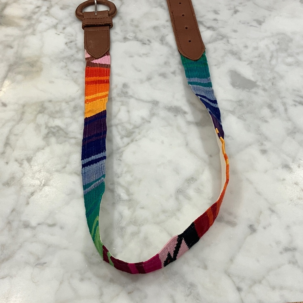 Vintage Colorful Striped Belt with Brown leather Buckle adjustable Guatemala OS - Picture 14 of 17